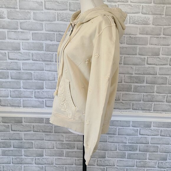 Sundance Embroidered Zip Up Hoodie Sweatshirt Jacket Cream Med Womens Cottage - Picture 3 of 10